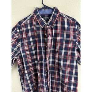 Chaps Men's Long Sleeve Custom Fit Red Flannel Pattern Button Up Shirt‎ Size XL